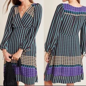 Maeve By Anthropologie Gianna Tunic Geometric V Neck Dress Pockets Size 16W boho